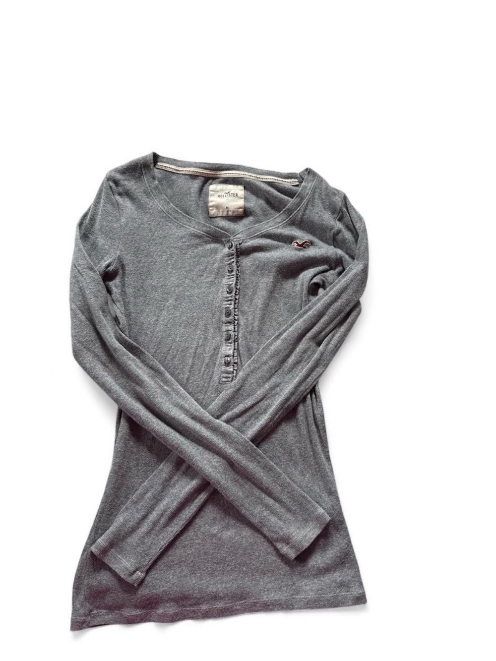 Hollister Women's Heather Gray Henley Long Sleeve Top
